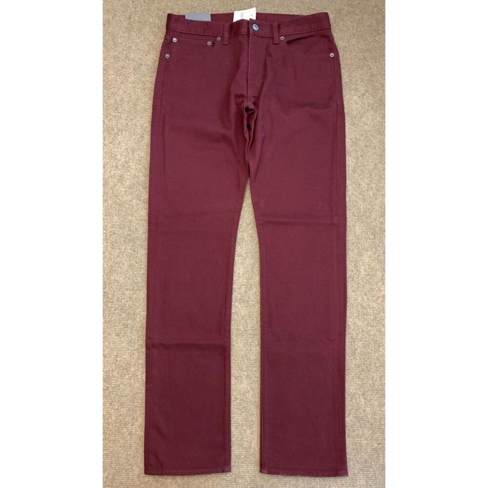 J Crew Jeans Mens 31X32 The Driggs Straight Leg Slim Fit Stretch Brick Red Denim